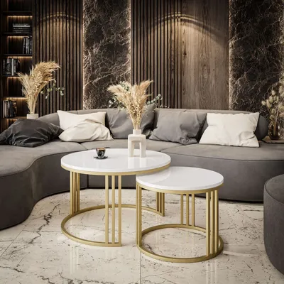 Produktbild von Runder Couchtisch 2in1 LORI GOLD Hochglanz