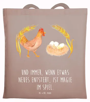 Produktbild von Mr. & Mrs. Panda Tote Bag Huhn Stolz - Braun Pastell - Geschenk, Shopping Tasche, Baumwollbeutel, Hahn, Schwangerschaft, Laptoptasche, Bauernhof, Hof, Hühner, Motivation