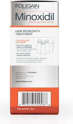 Produktbild von Haarwuchsmittel, Foligain, Minoxidil 5%, inkl. Pipette, 3x 60ml