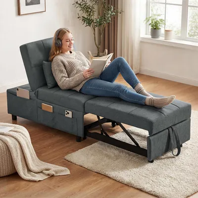 Produktbild von Sweiko 4-in-1 Multifunktionales Schlafsofa, umklappbarer Schlafsessel mit verstellbarer Rückenlehne und Kissen