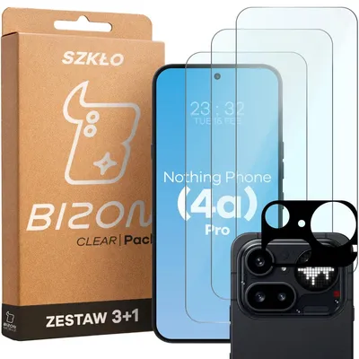 Produktbild von 3x Gehärtetes Glas + Kameraschutz für Nothing Phone (4a) Pro, Bizon Glass Clear Pack