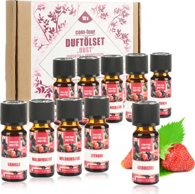 Produktbild von com-four® 10x duftende Öle im Set - Raumduft Obst - Duftöl für Aroma-Diffusoren, Lufterfrischer, Wasser-Verdampfer, Luft-Befeuchter
