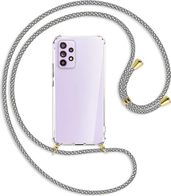 Produktbild von Handykette Backcover-Schutzhülle mit Band (Metall goldfarben) für Samsung Galaxy A53 5G - weiß/grau kariert