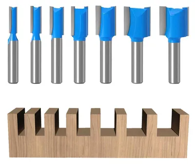 Productafbeelding van Set van 7 rechte freesbits voor een bovenfrees, met een schacht van 8 mm, geschikt voor houtbewerking