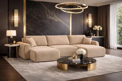 Produktbild von Kaiser Möbel Ecksofa mit Schlaffunktion und Bettkasten U-Form Ariel U XL, Veloursstoff Salvador, Beige