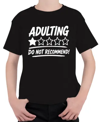 Produktbild von Adulting Do Not Recommend Lustig Geschenk Geburtstag Sarkasmus Kinder T-Shirt, Schwarz, 140