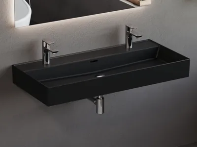 Produktbild von Aqua Bagno Loft Air Keramik Doppelwaschtisch 100cm Möbel-Waschtisch schwarz matt