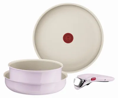 Image de Batterie de cuisine Tefal Ingenio Serenity L830S404, 4 pièces, standard, revêtement antiadhésif, manche amovible et sécurisé, design empilable, couleur rose terracotta