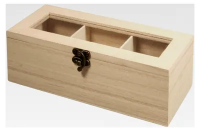 Produktbild von Teebox aus Holz, 21,5 x 9 x 7 cm, 3 Fächer, naturbelassen, mit Schwenkverschluss