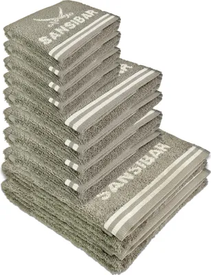 Produktbild von Sansibar Sylt Handtuch Set, Sansibar Frottier-Serie Doubleface Set Nr. 3,  (10er Set, 10-St), taupe/sand