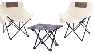 Immagine prodotto di Set Da Campeggio Pieghevole 3 In 1: Tavolino E 2 Sedie Redcliffs Beige