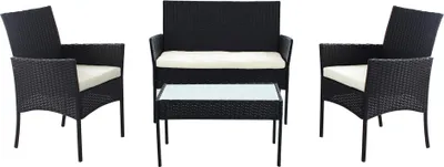 Immagine prodotto di Milani Home - salotto da giardino in wicker e acciaio con cuscini, set lounge 4 posti per portico, terrazzo e giardino, nero