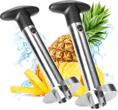 Produktbild von com-four® 2x Ananas-Schneider 3 in 1 - Ananas Schäler aus Edelstahl, spülmaschinengeeignet - Ananas-Entkerner - Ananas Corer mit scharfer Klinge