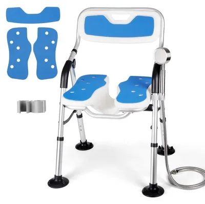 Produktbild von Duschstuhl klappbar Duschsitz Badhocker - Höhenverstellbar 71,5 - 80 cm - Rutschfest - Blau
