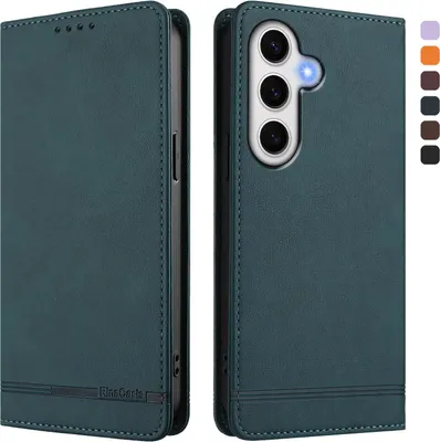Produktbild von Hülle für Samsung Galaxy S24 FE, Retro Kunstleder Ständer Klapphülle mit Kartenfächer und Magnetische Grün