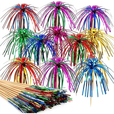 Productafbeelding van Cocktailprikkers, 23 cm, hout, meerkleurig, 100 stuks, decoratie voor feesten, geschikt voor vuurwerk