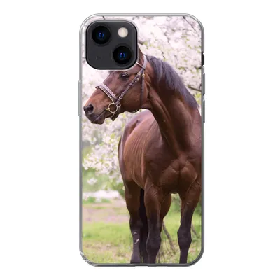 Produktbild von MuchoWow® Handyhülle Schutzhülle Hülle für iPhone 13 Pferd - Sakura - Halfter Silikon Softcase Handy Hülle - Karteninhaber