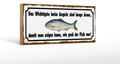 Produktbild von Holzschild Spruch 27x10cm das wichtigste beim Angeln sind