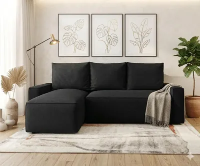Produktbild von CORNERO Ecksofa mit Schlaffunktion HAVANA in L-Form Sofa mit Schlaffunktion und Bettkasten EckcouchEcksofa L-Form Schwarz Ottomane links