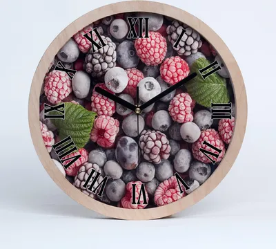 Produktbild von Holzuhr 20fi cm wanduhr - schwarze Spitzen - gefrorene Beeren