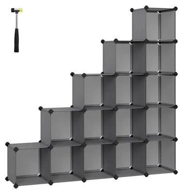 Produktbild von DIY-Schuhregal mit 16 Fächern – grau – PP-Kunststoff – 123 x 31 x 123 cm