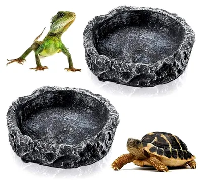 Produktbild von 2 Stück Reptilienschalen, Reptilien Näpfe aus Harz für Schildkröten, Eidechsen, Chamäleons und Geckos