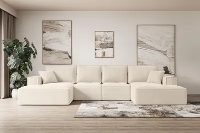 Produktbild von ALTDECOR Ecksofa mit Schlaffunktion und Bettkasten Corner Sofa Eckcouch Couch U-Form universal, links/rechts angeordnet Schlafcouch Ausziehbar Wohnlandschaft  SIERRA-U-S - 344x165x73 cm  Beige