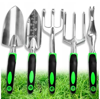 Produktbild von 5-teiliges Gartengeräte-Set: Schaufel, Unkrautstecher und Krallen