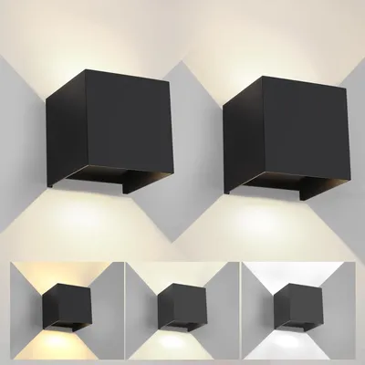 LED-Wandleuchte Set 2er, dimmbar, 3 Farben, schwarz, IP65