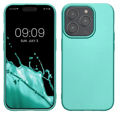 Produktbild von kwmobile Handyhülle für Apple iPhone 15 Pro Hülle - Silikon Case metallisch schimmernd - Schutzhülle Cover - Metallic Türkis