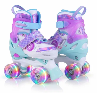 Produktbild von KOMFOTTEU Kinder Rollschuhe, Rollerskates mit 4 Größen verstellbar und leuchtenden Rädern, lustige Rollschuhe mit Lichteffekten für Mädchen und Jungen, Roller Skates für Indoor und Outdoor