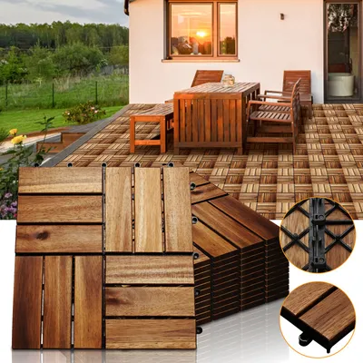 Obrázok produktu pre Jiubiaz 4m² Drevené dlaždice Mozaika z agátového dreva 44 kusov 30x30 cm Balkónové dlaždice Záhradné dlaždice Terasové dlaždice pre záhradu Terasa Balkón