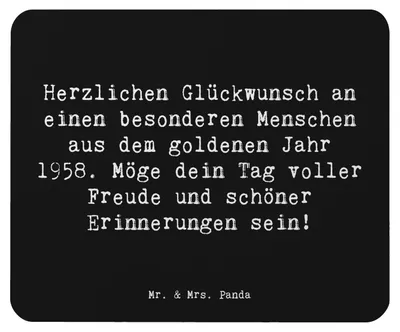 Produktbild von Mr. & Mrs. Panda Mousepad Spruch 1958 Geburtstag - Schwarz - Geschenk, mousematte, Mauspad, Geburtstagsgeschenk, Glückwunsch, Jahrgang, besondere Geschenke, mausteppich
