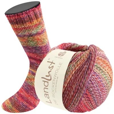 Produktbild von Lana Grossa Landlust DIE SOCKENWOLLE 100 g 4-fach Sockenwolle von Lana Grossa und Landlust 420 m Farbe 211 - Wein-/Kirschrot/Flieder/Mauve/Gelb/Grün/Dunkelgrün Meliert