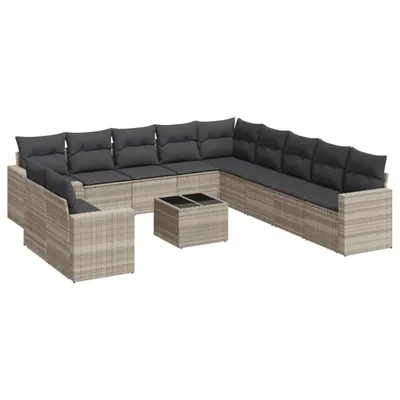 Immagine prodotto di vidaXL Set di divani da giardino 12 pezzi con cuscini in rattan grigio chiaro