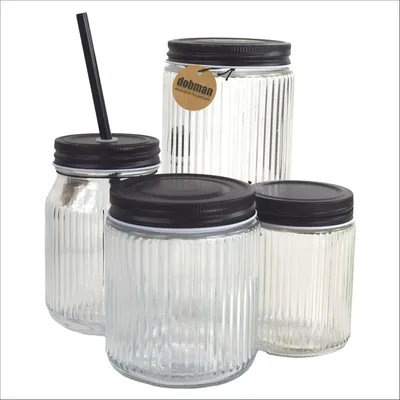 Produktbild von Trinkglas und 3x Vorratsgläser als Gläserset in Schwarz / Transparent