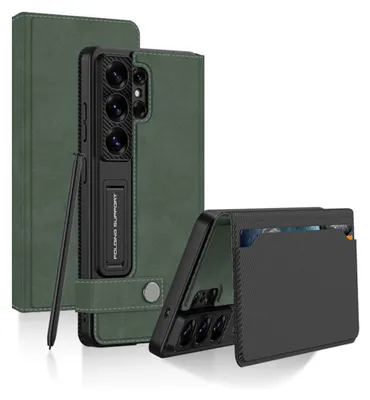 Produktbild von Handy Hülle Leder Flip für Samsung Galaxy S26 Ultra 5G Book Wallet Klapp Grün