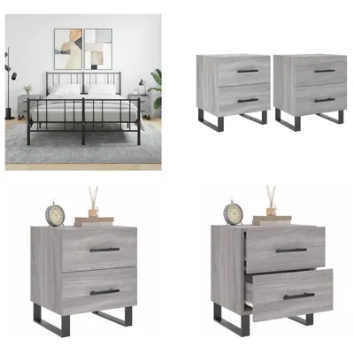 Produktbild von vidaXL Nachttische 2 Stk. Grau Sonoma 40x35x47,5 cm Holzwerkstoff - Nachttisch - Nachttische - Schrank - Nachtschrank