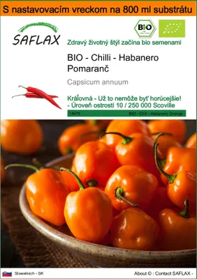 Obrázok produktu pre SAFLAX Garden in the bag - BIO - Chilli - Habanero Pomaranč - Capsicum annuum - 20 Semená - S pestovateľským substrátom v praktickom samostaviteľnom vrecku