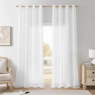 Produktbild von Ösenschals Schlafzimmer Wohnzimmer Weiß Leinenoptik Transparent 2er Set H240xB140 cm