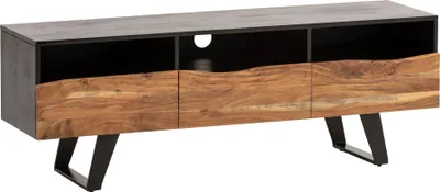 Produktbild von WOHNLING Lowboard Akazie Massivholz 140x50x40 cm Baumkante TV-Kommode Schwarz TV-Schrank Hoch mit Schublade Fernsehtisch Fernsehschrank Modern