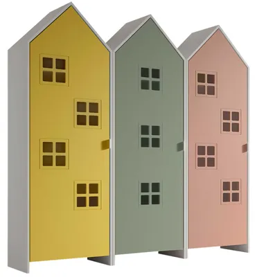 Image de VIPACK - CASAMI BRUGES Ensemble de 3 pièces composé de : Armoire à 1 porte avec façade en jaune, rose et vert