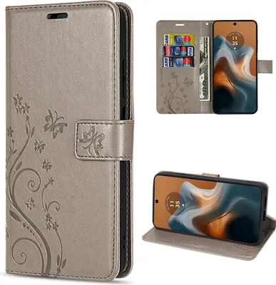 Produktbild von Hülle Motorola Moto G34 Handyhülle mit [Standfunktion][Kartenfächern] in Grau