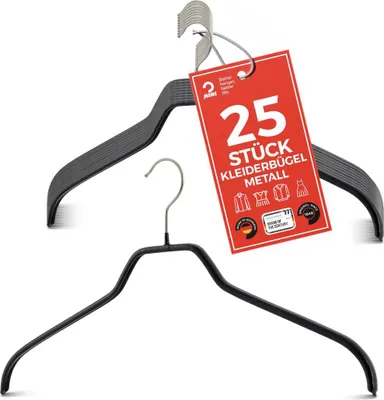 Produktbild von MAWA Kleiderbügel, 25er-Set, rutschfest, 45 cm, Schwarz, platzsparend & robust
