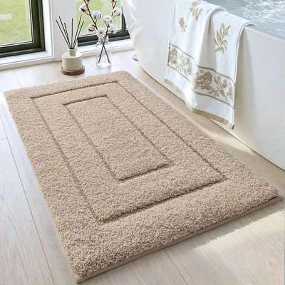Image de Tapis de bain antidérapant en microfibre douce, absorbant et lavable en machine, pour la douche, la baignoire et les toilettes, beige, 60 x 90 cm