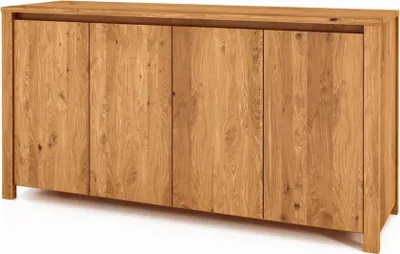 Produktbild von Kommode Tinci aus Wildeiche massiv 150x45x77 mit 4 Türen und Holzbeinen
