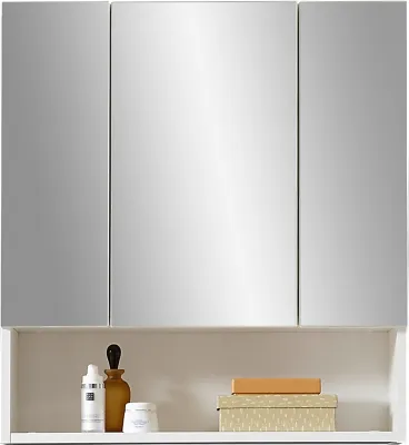 Produktbild von Badezimmerspiegelschrank >Heppo< 3 Spiegeltüren, Ablagefach, in weiß - 65x71x20cm (BxHxT)