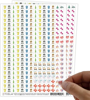Produktbild von Kalender Sticker Set - 2 Bögen mit 560 Aufkleber Kalender | Enthält Sticker für Mülltrennung, Arzttermine, Geburtstage, Weihnachten und mehr | Perfekt als Sticker für Kalender und Abfallkalender