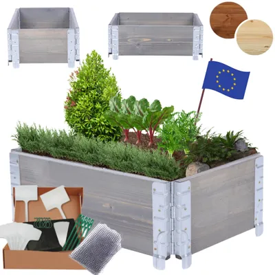 Produktbild von MODO24 Hochbeet Holz, Pflanzrahmen, Kräuterbeet, Gemüsebeet, Massivholz Kiefer, Garten, 20x60x40 cm, Grau, ZP10