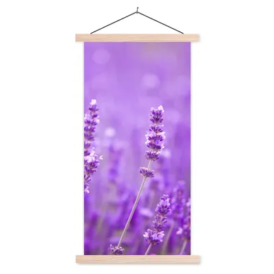 Produktbild von MuchoWow® Textilposter Lavendel - Nahaufnahme - Blumen - Lila 60x120 cm mit holzfarbenen Rahmen - Holz